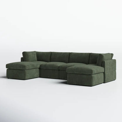 U-Shape Sectional Sofa: 129" Wide Reversible Modular Corner Sectional with Ottoman(Green Corduroy)