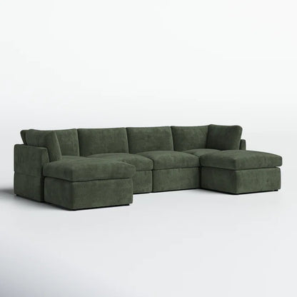 U-Shape Sectional Sofa: 129" Wide Reversible Modular Corner Sectional with Ottoman(Green Corduroy)