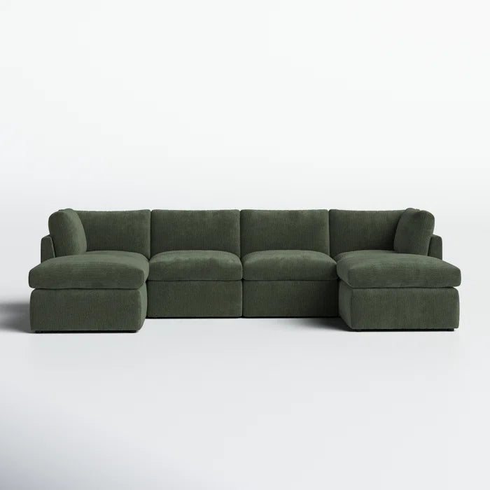 U-Shape Sectional Sofa: 129" Wide Reversible Modular Corner Sectional with Ottoman(Green Corduroy)