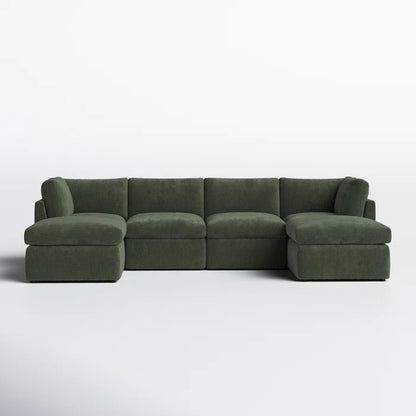 U-Shape Sectional Sofa: 129" Wide Reversible Modular Corner Sectional with Ottoman(Green Corduroy)