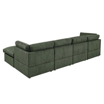 U-Shape Sectional Sofa: 129" Wide Reversible Modular Corner Sectional with Ottoman(Green Corduroy)