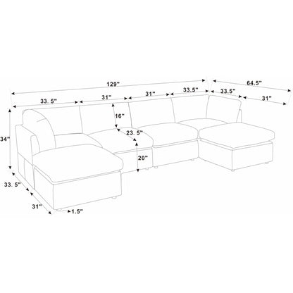 U-Shape Sectional Sofa: 129" Wide Reversible Modular Corner Sectional with Ottoman(Light Gray Corduroy)