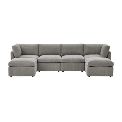 U-Shape Sectional Sofa: 129" Wide Reversible Modular Corner Sectional with Ottoman(Light Gray Corduroy)
