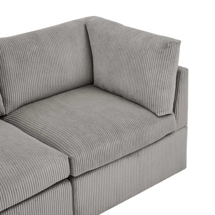 U-Shape Sectional Sofa: 129" Wide Reversible Modular Corner Sectional with Ottoman(Light Gray Corduroy)