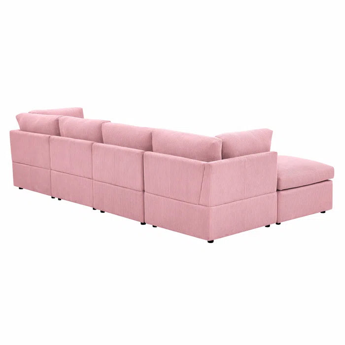 U-Shape Sectional Sofa: 129" Wide Reversible Modular Corner Sectional with Ottoman(Pink Corduroy)