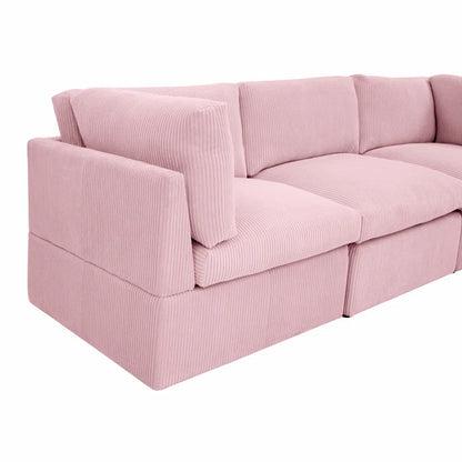 U-Shape Sectional Sofa: 129" Wide Reversible Modular Corner Sectional with Ottoman(Pink Corduroy)