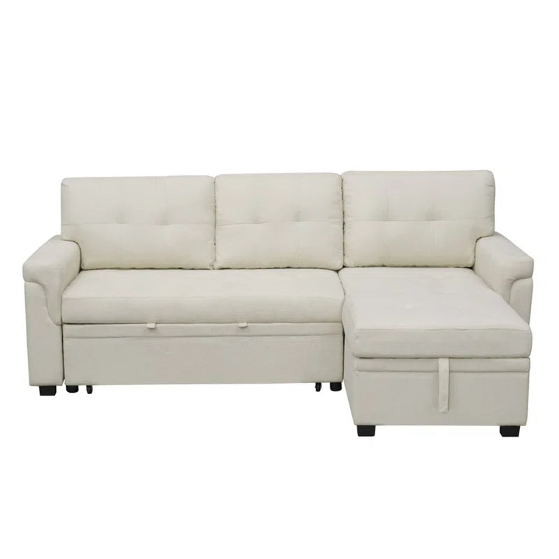 L-Shape Sectional Sofa: Reversible Sleeper Sofa with Hidden Storage & Pull-Out(Cream Velvet)