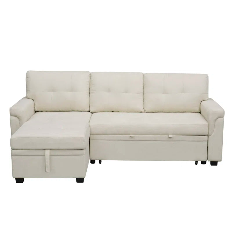 L-Shape Sectional Sofa: Reversible Sleeper Sofa with Hidden Storage & Pull-Out(Cream Velvet)
