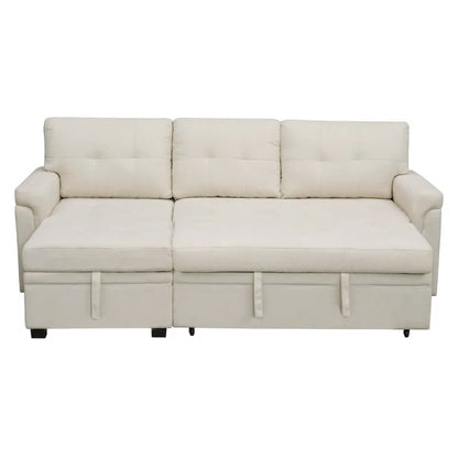 L-Shape Sectional Sofa: Reversible Sleeper Sofa with Hidden Storage & Pull-Out(Cream Velvet)