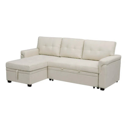 L-Shape Sectional Sofa: Reversible Sleeper Sofa with Hidden Storage & Pull-Out(Cream Velvet)