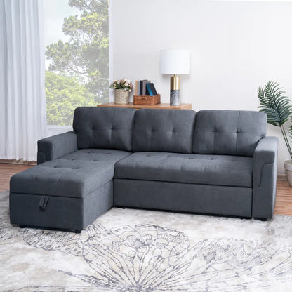 L-Shape Sectional Sofa: Reversible Sleeper Sofa with Hidden Storage & Pull-Out(Dark Gray Velvet)
