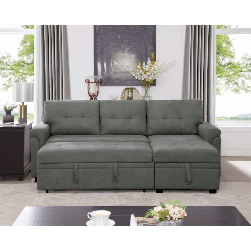 L-Shape Sectional Sofa: Reversible Sleeper Sofa with Hidden Storage & Pull-Out(Gray Velvet)