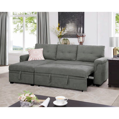 L-Shape Sectional Sofa: Reversible Sleeper Sofa with Hidden Storage & Pull-Out(Gray Velvet)