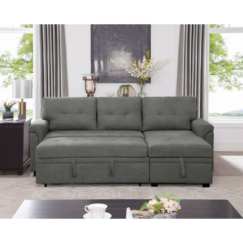 L-Shape Sectional Sofa: Reversible Sleeper Sofa with Hidden Storage & Pull-Out(Gray Velvet)