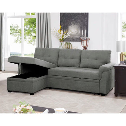 L-Shape Sectional Sofa: Reversible Sleeper Sofa with Hidden Storage & Pull-Out(Gray Velvet)