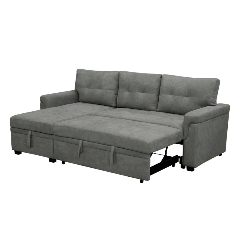 L-Shape Sectional Sofa: Reversible Sleeper Sofa with Hidden Storage & Pull-Out(Gray Velvet)