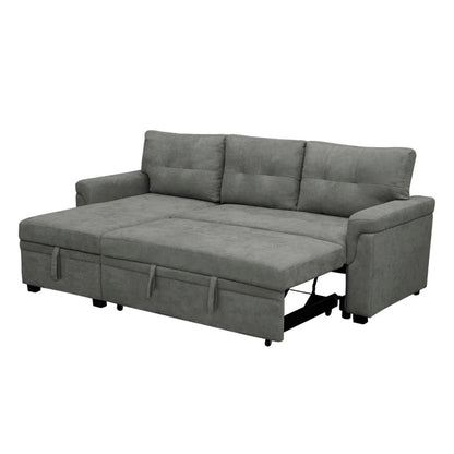 L-Shape Sectional Sofa: Reversible Sleeper Sofa with Hidden Storage & Pull-Out(Gray Velvet)