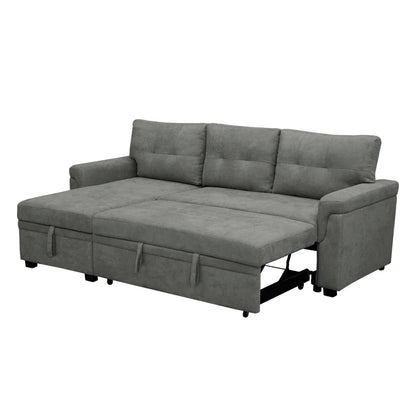 L-Shape Sectional Sofa: Reversible Sleeper Sofa with Hidden Storage & Pull-Out(Gray Velvet)