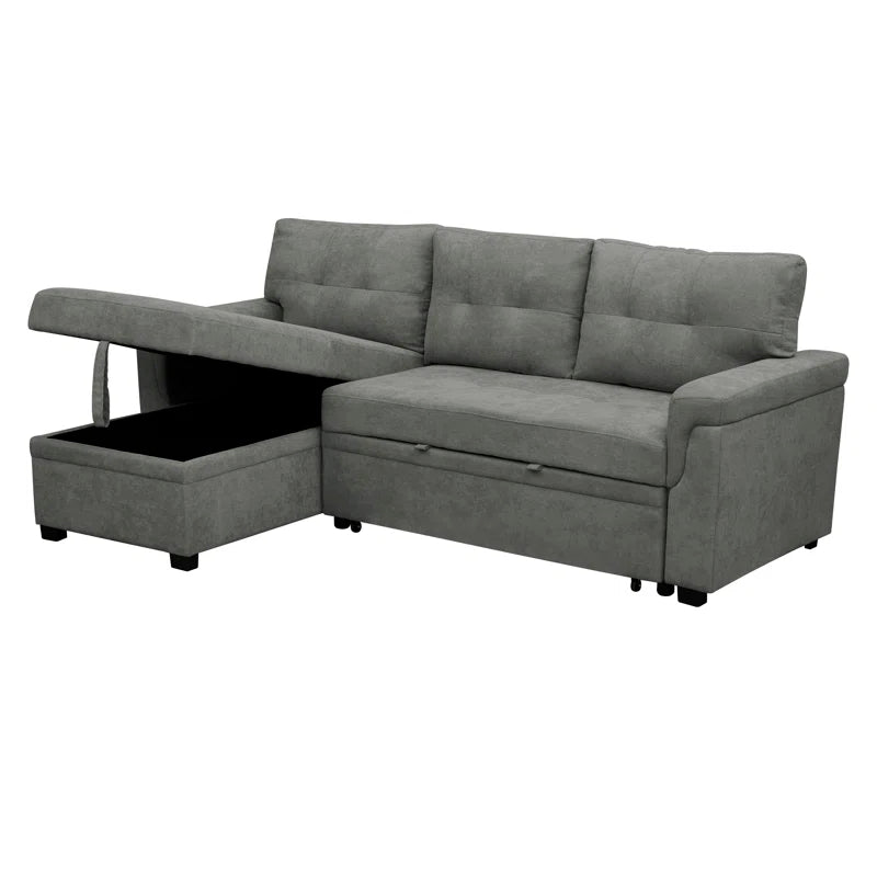 L-Shape Sectional Sofa: Reversible Sleeper Sofa with Hidden Storage & Pull-Out(Gray Velvet)