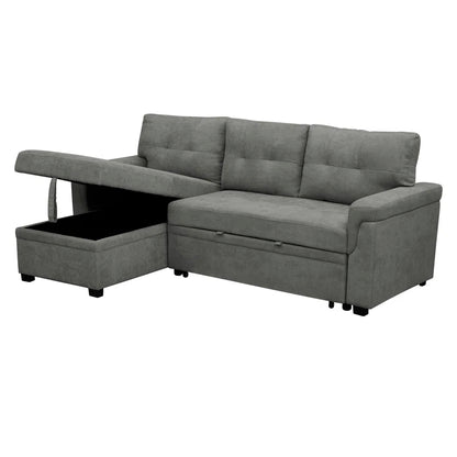 L-Shape Sectional Sofa: Reversible Sleeper Sofa with Hidden Storage & Pull-Out(Gray Velvet)