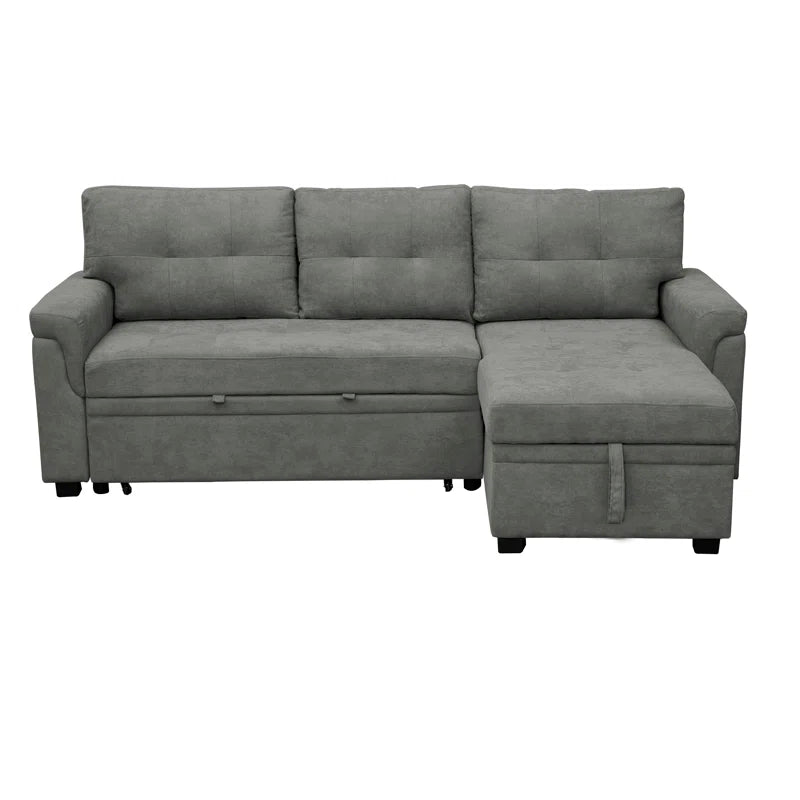L-Shape Sectional Sofa: Reversible Sleeper Sofa with Hidden Storage & Pull-Out(Gray Velvet)