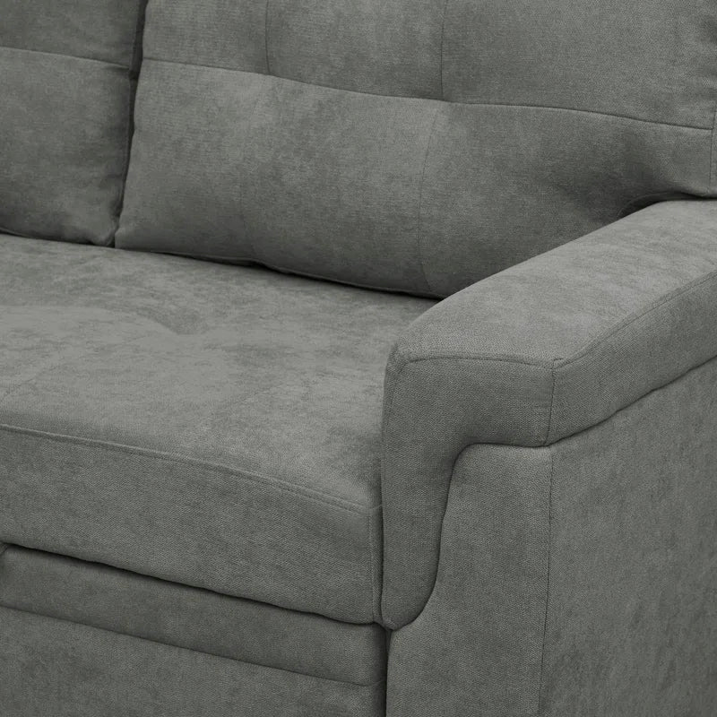 L-Shape Sectional Sofa: Reversible Sleeper Sofa with Hidden Storage & Pull-Out(Gray Velvet)