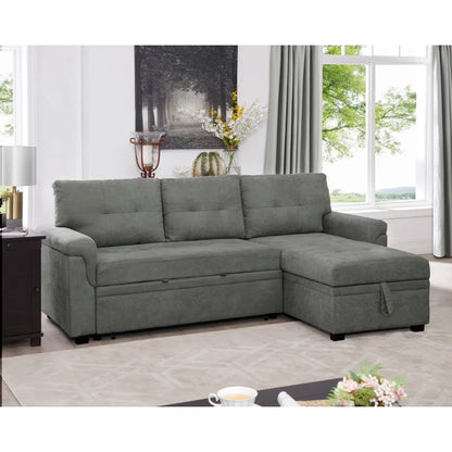 L-Shape Sectional Sofa: Reversible Sleeper Sofa with Hidden Storage & Pull-Out(Gray Velvet)