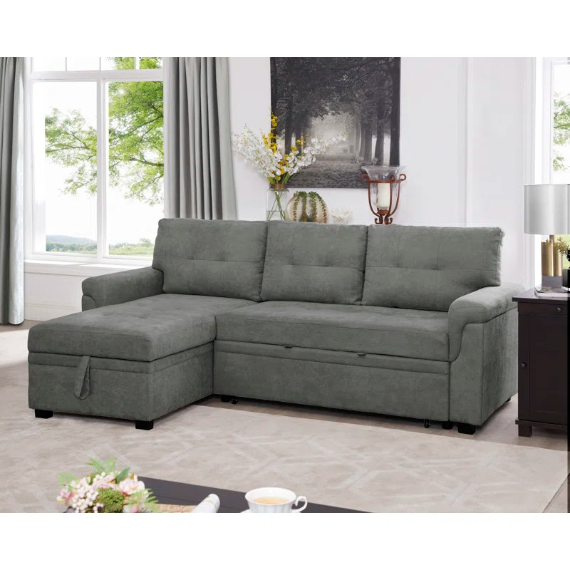 L-Shape Sectional Sofa: Reversible Sleeper Sofa with Hidden Storage & Pull-Out(Gray Velvet)