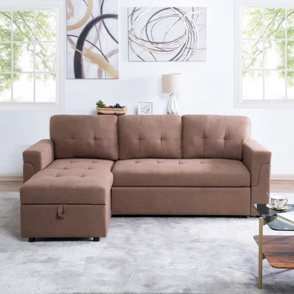 L-Shape Sectional Sofa: Reversible Sleeper Sofa with Hidden Storage & Pull-Out(Mocha Velvet)