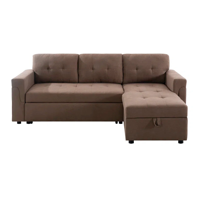 L-Shape Sectional Sofa: Reversible Sleeper Sofa with Hidden Storage & Pull-Out(Mocha Velvet)