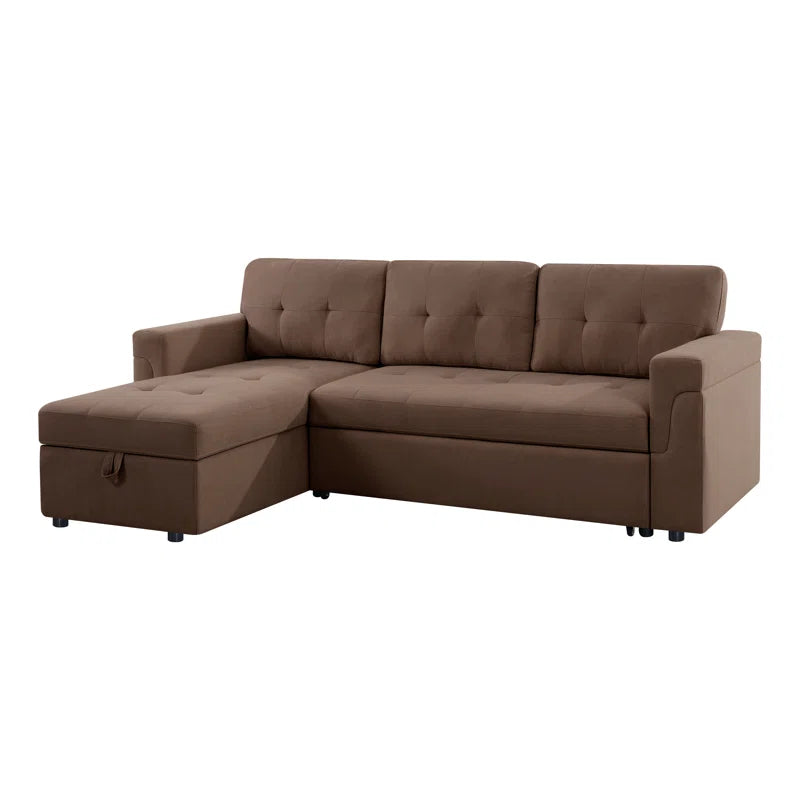 L-Shape Sectional Sofa: Reversible Sleeper Sofa with Hidden Storage & Pull-Out(Mocha Velvet)
