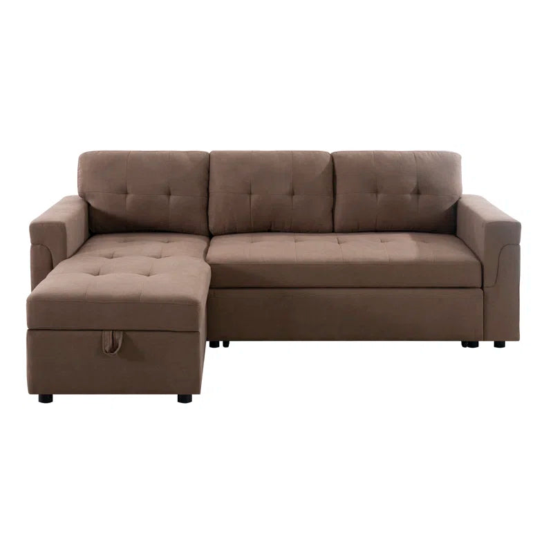 L-Shape Sectional Sofa: Reversible Sleeper Sofa with Hidden Storage & Pull-Out(Mocha Velvet)