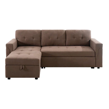 L-Shape Sectional Sofa: Reversible Sleeper Sofa with Hidden Storage & Pull-Out(Mocha Velvet)