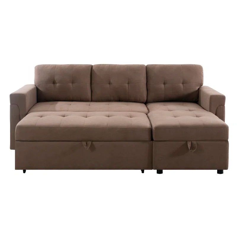 L-Shape Sectional Sofa: Reversible Sleeper Sofa with Hidden Storage & Pull-Out(Mocha Velvet)