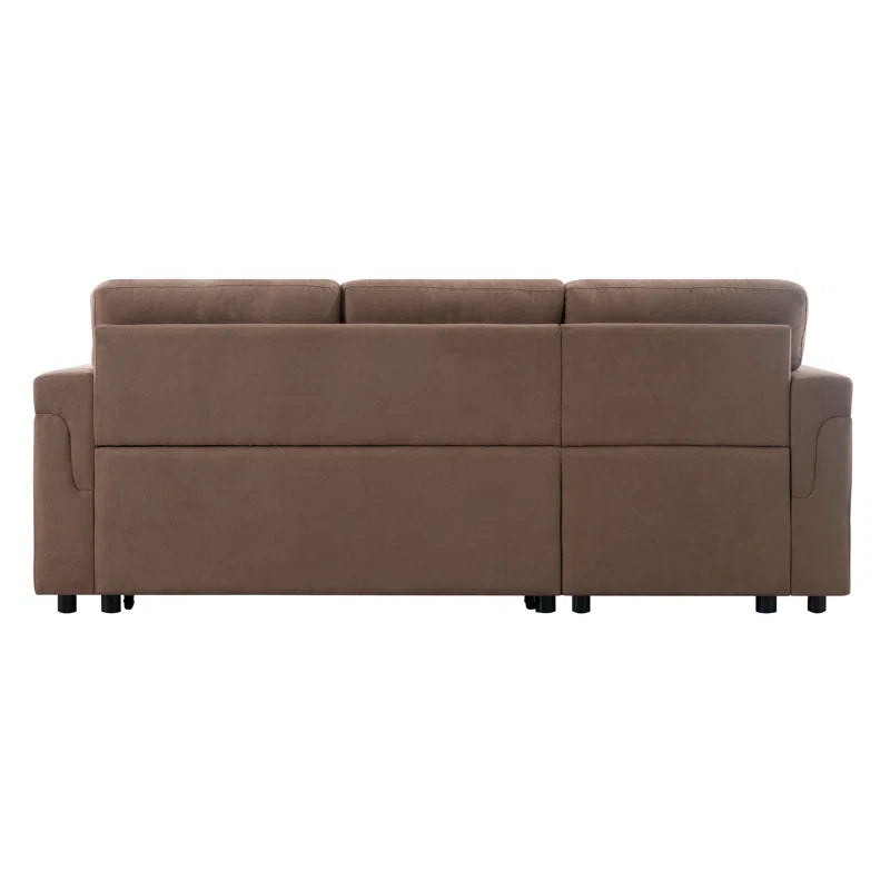 L-Shape Sectional Sofa: Reversible Sleeper Sofa with Hidden Storage & Pull-Out(Mocha Velvet)