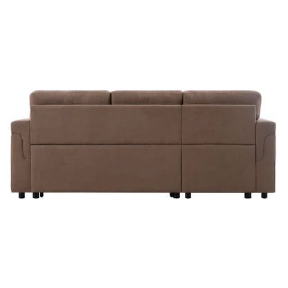 L-Shape Sectional Sofa: Reversible Sleeper Sofa with Hidden Storage & Pull-Out(Mocha Velvet)