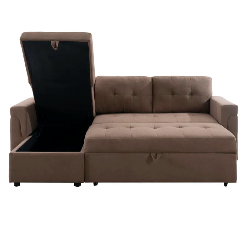 L-Shape Sectional Sofa: Reversible Sleeper Sofa with Hidden Storage & Pull-Out(Mocha Velvet)