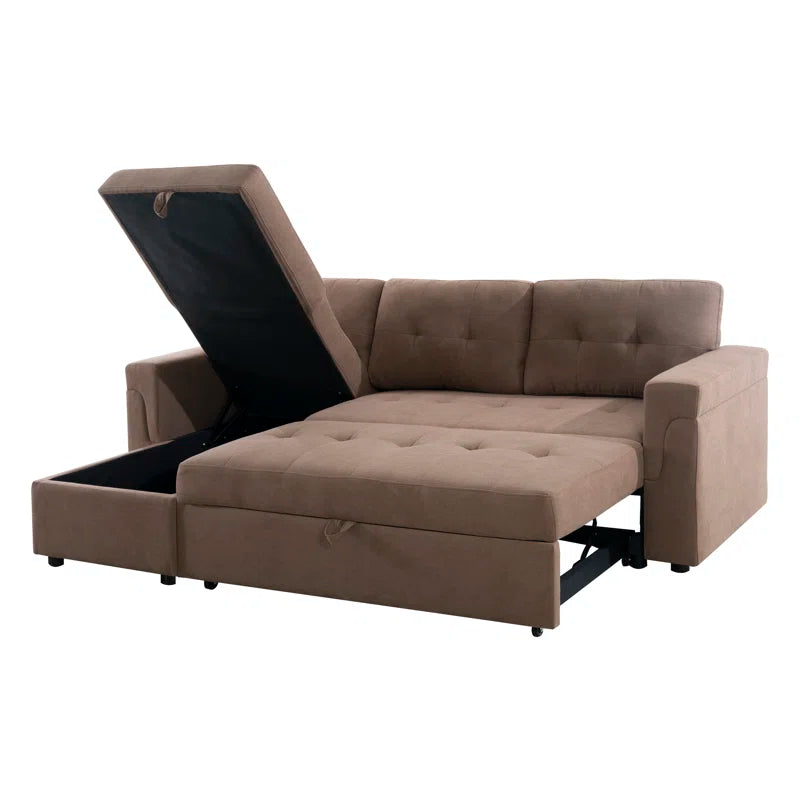 L-Shape Sectional Sofa: Reversible Sleeper Sofa with Hidden Storage & Pull-Out(Mocha Velvet)