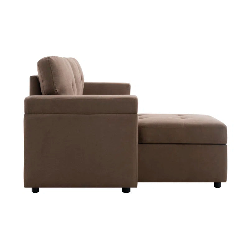 L-Shape Sectional Sofa: Reversible Sleeper Sofa with Hidden Storage & Pull-Out(Mocha Velvet)