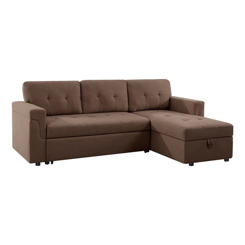 L-Shape Sectional Sofa: Reversible Sleeper Sofa with Hidden Storage & Pull-Out(Mocha Velvet)
