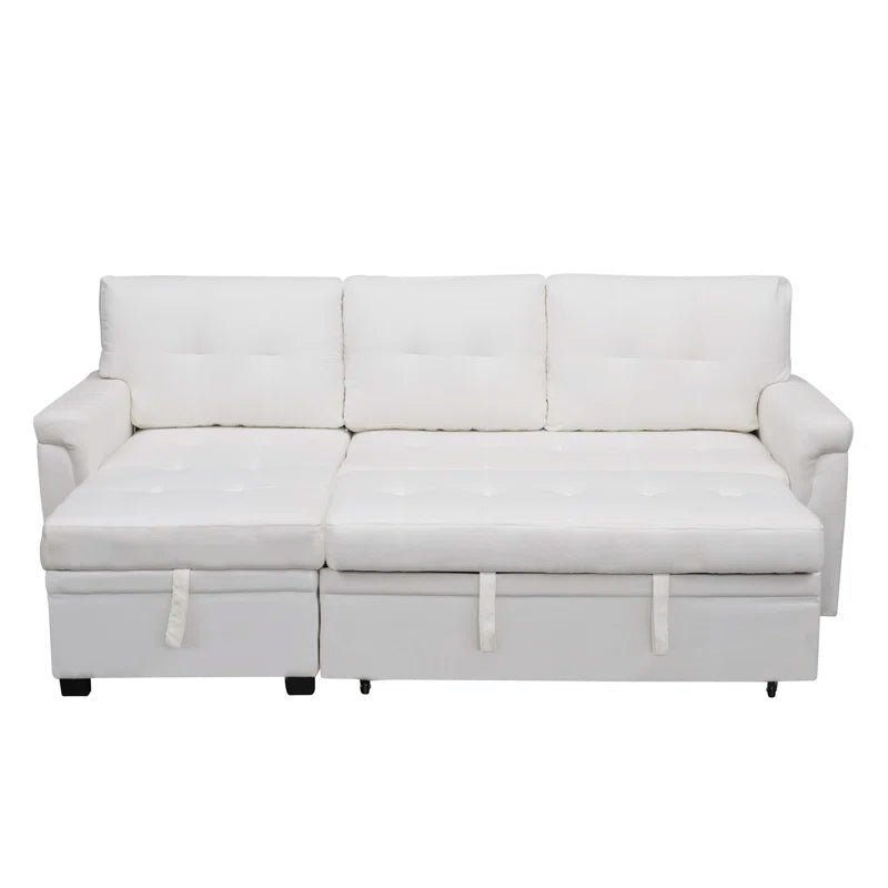 L-Shape Sectional Sofa: Reversible Sleeper Sofa with Hidden Storage & Pull-Out(White Velvet)