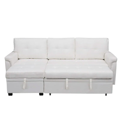 L-Shape Sectional Sofa: Reversible Sleeper Sofa with Hidden Storage & Pull-Out(White Velvet)