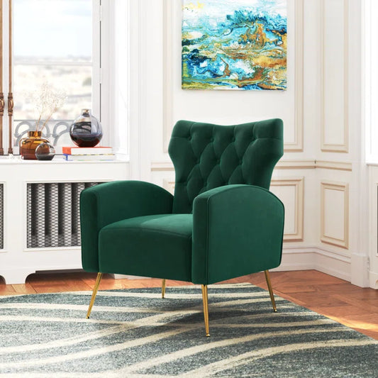 THE CASA ORO® Rich Velvet Upholstery Contemporary Consolata Velvet Wing Accent Chair(Green Velvet)