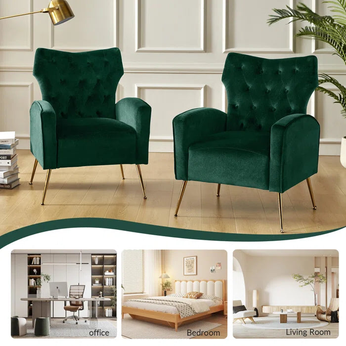 THE CASA ORO® Rich Velvet Upholstery Contemporary Consolata Velvet Wing Accent Chair(Green Velvet)