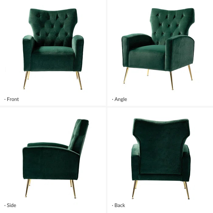 THE CASA ORO® Rich Velvet Upholstery Contemporary Consolata Velvet Wing Accent Chair(Green Velvet)