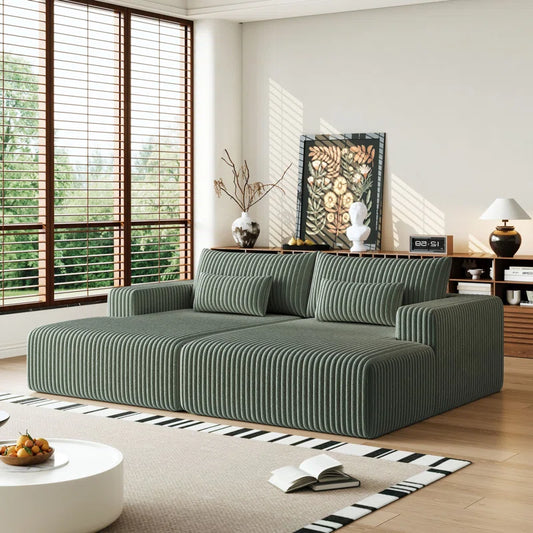 Sofa Cum Bed: Run 2-Piece Mattress in a Box, Oversized Sleeper Sofa Bed, Glauser, No Assembly Required(Green Corduroy)