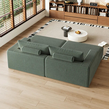 Sofa Cum Bed: Run 2-Piece Mattress in a Box, Oversized Sleeper Sofa Bed, Glauser, No Assembly Required(Green Corduroy)