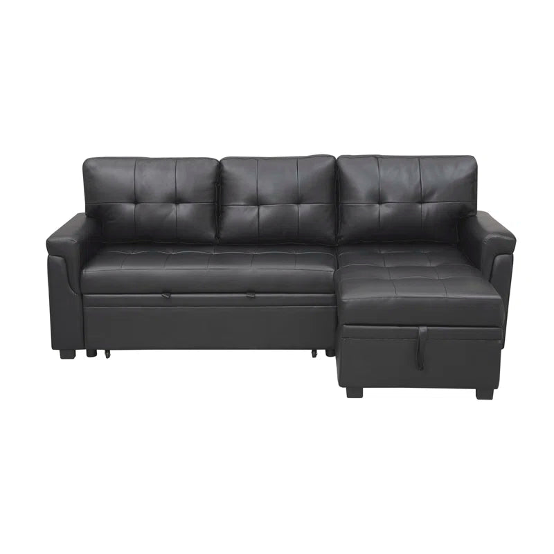 L-Shape Sectional Sofa: Sectional Sofa Sleeper with Storage Chaise(Black Air Leather)