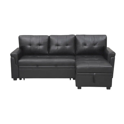 L-Shape Sectional Sofa: Sectional Sofa Sleeper with Storage Chaise(Black Air Leather)