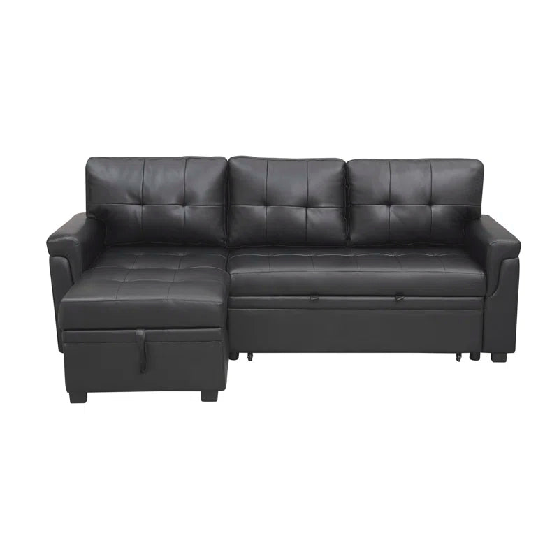 L-Shape Sectional Sofa: Sectional Sofa Sleeper with Storage Chaise(Black Air Leather)